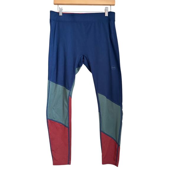 Janji Women L Running Leggings Colorblock Blue Red Green Athletic Gym Workout - Picture 1 of 11